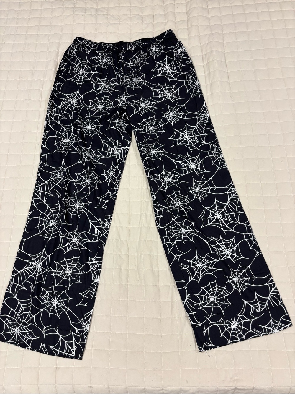 NWT PINK Victoria’s Secret Spiderweb Pajama Pants Large Long Halloween Black